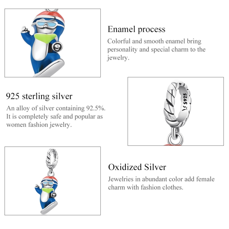 S925-Sterling-Silver-Ski-Penguin-Colgante-Bricolaje-Pulsera-Collar-Accesorios-EDA0021467